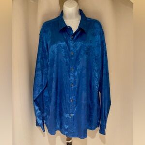 Men's Blue Satin Dress Shirt - Classic Button-Down
